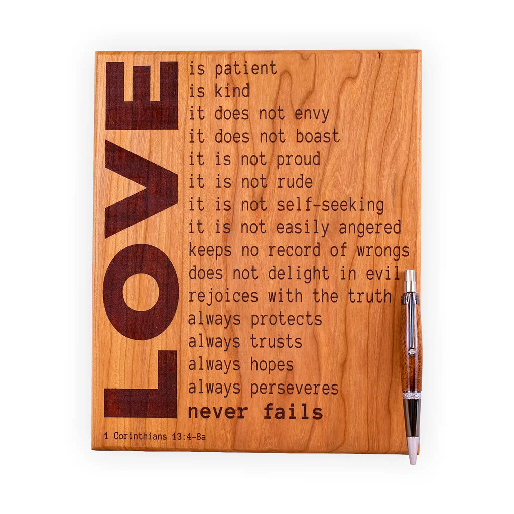 1 Corinthians 13 Love Is Patient Plaque – Handcrafted Engraved Cherry Wood Scripture Wall Art