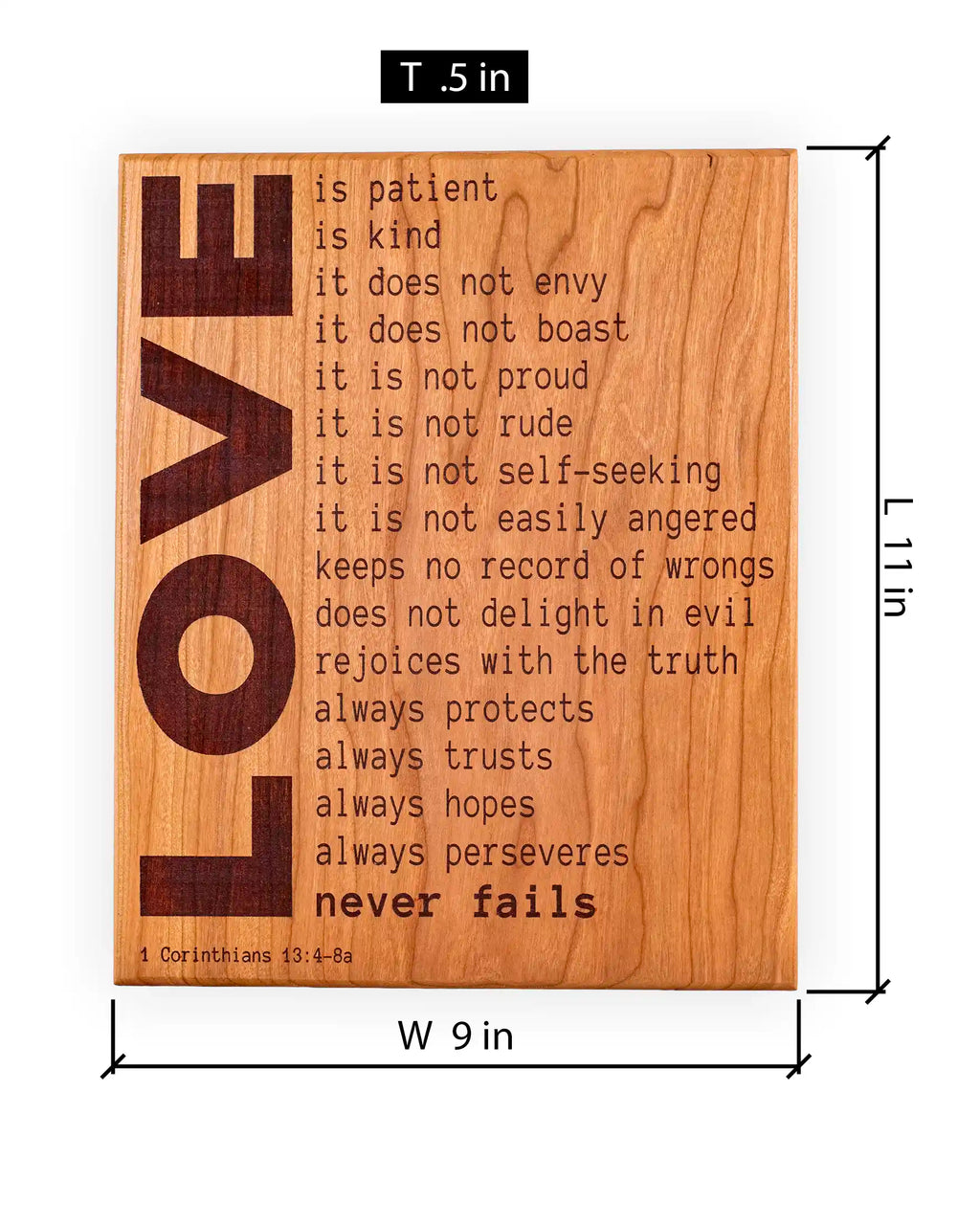 1 Corinthians 13 Love Is Patient Plaque – Handcrafted Engraved Cherry Wood Scripture Wall Art