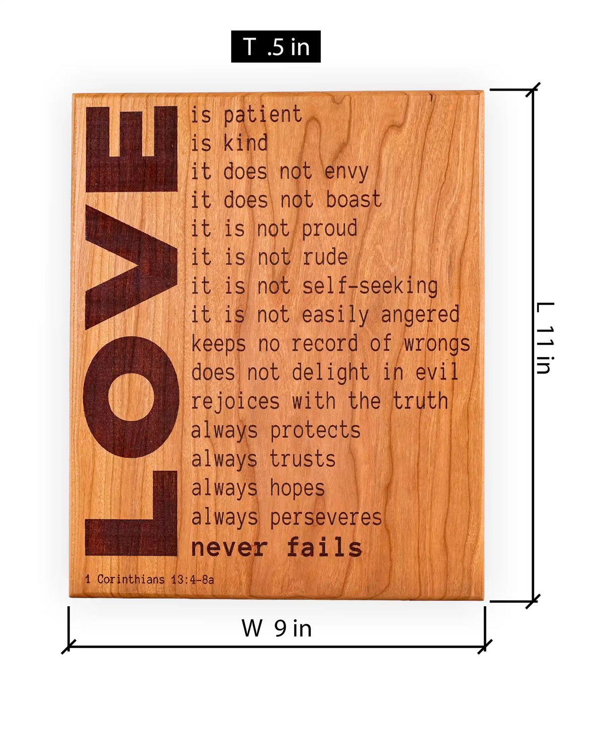 1 Corinthians 13 Love Is Patient Plaque – Handcrafted Engraved Cherry Wood Scripture Wall Art