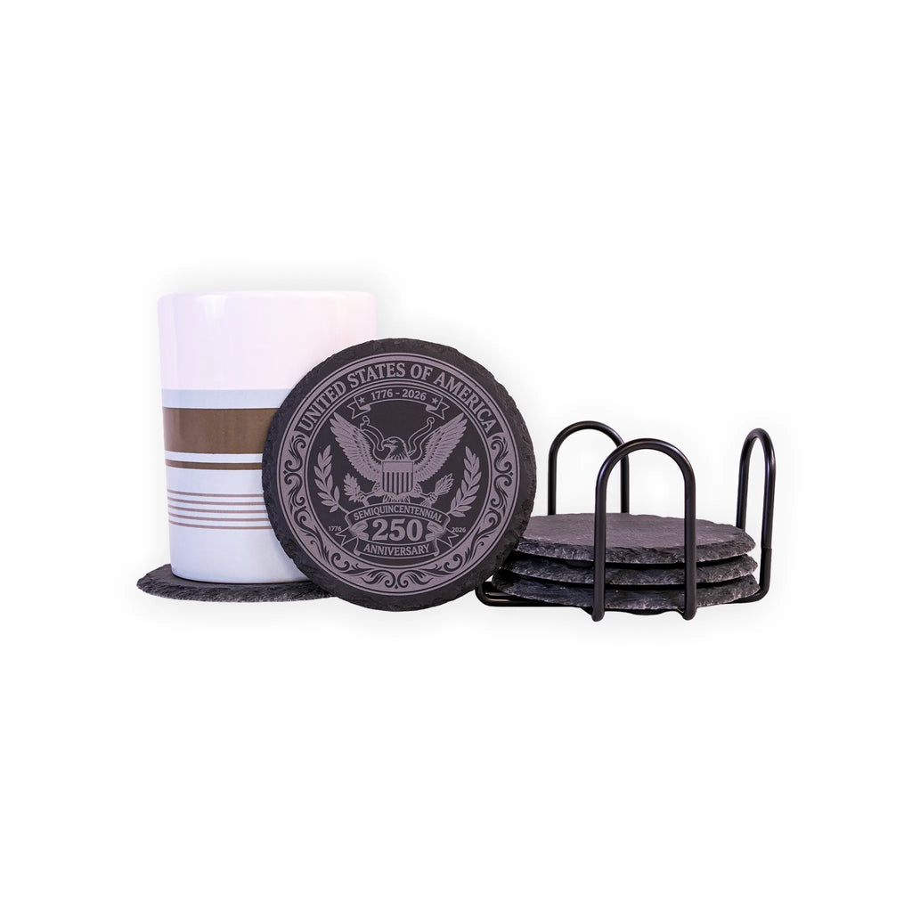 USA 250th Anniversary Engraved Slate Coaster Set – 1776–2026 Semiquincentennial Gift