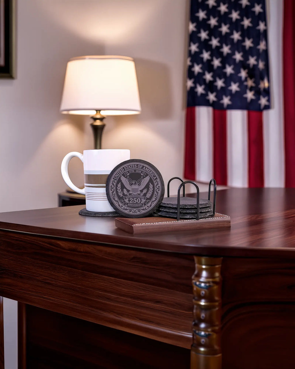 USA 250th Anniversary Engraved Slate Coaster Set – 1776–2026 Semiquincentennial Gift