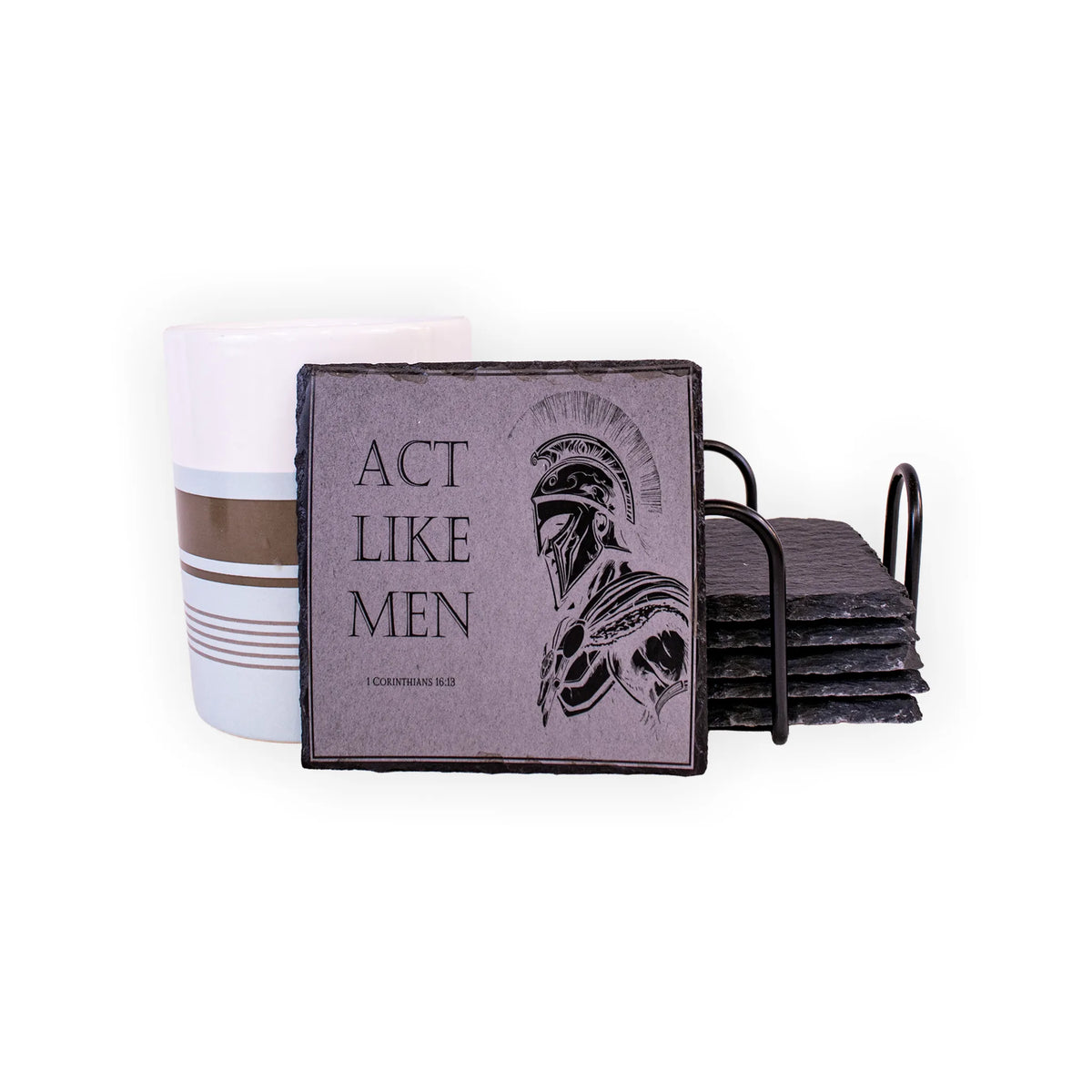 Act Like Men Engraved Slate Coaster – 1 Corinthians 16:13 Christian Gift