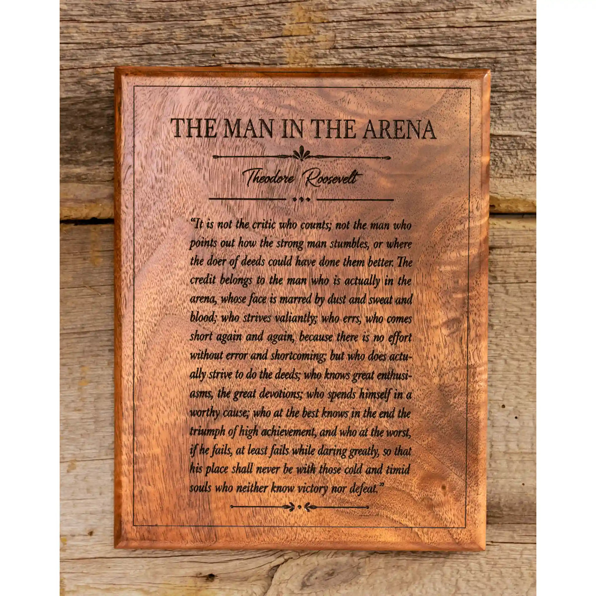 The Man in the Arena Wooden Plaque – Theodore Roosevelt Quote Wall Art