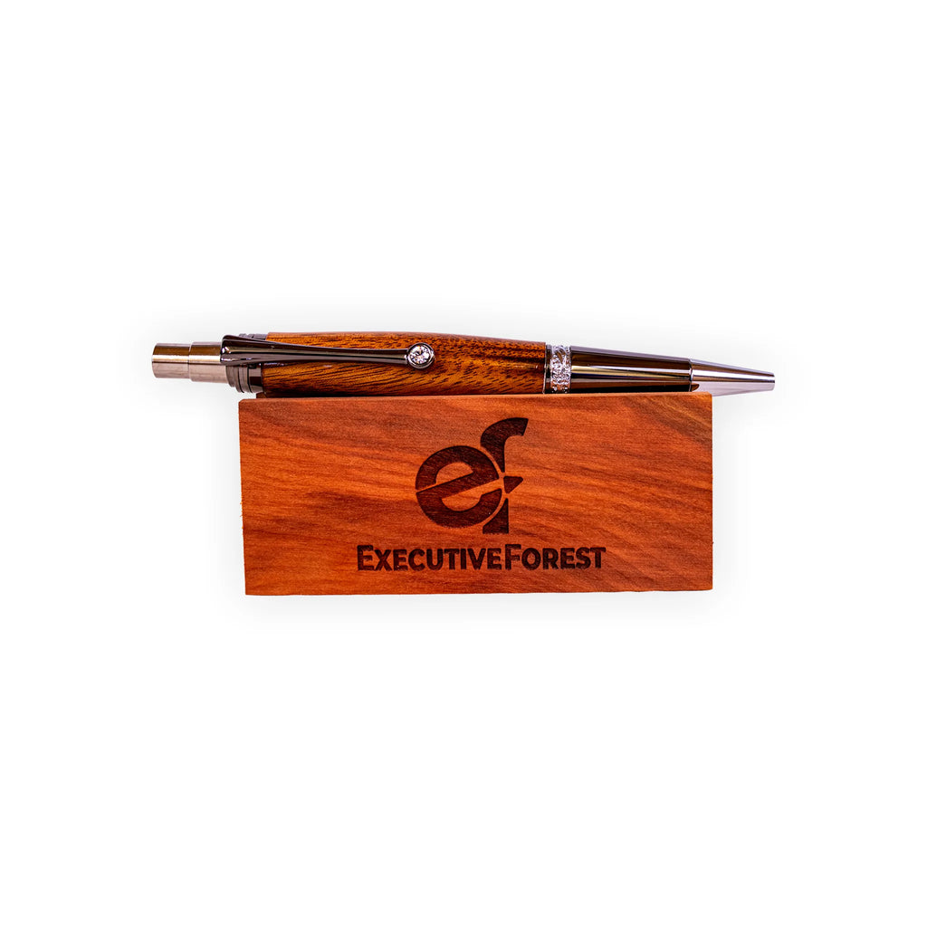 Handcrafted Bubinga Wood Click Ballpoint Pen with Gunmetal Hardware