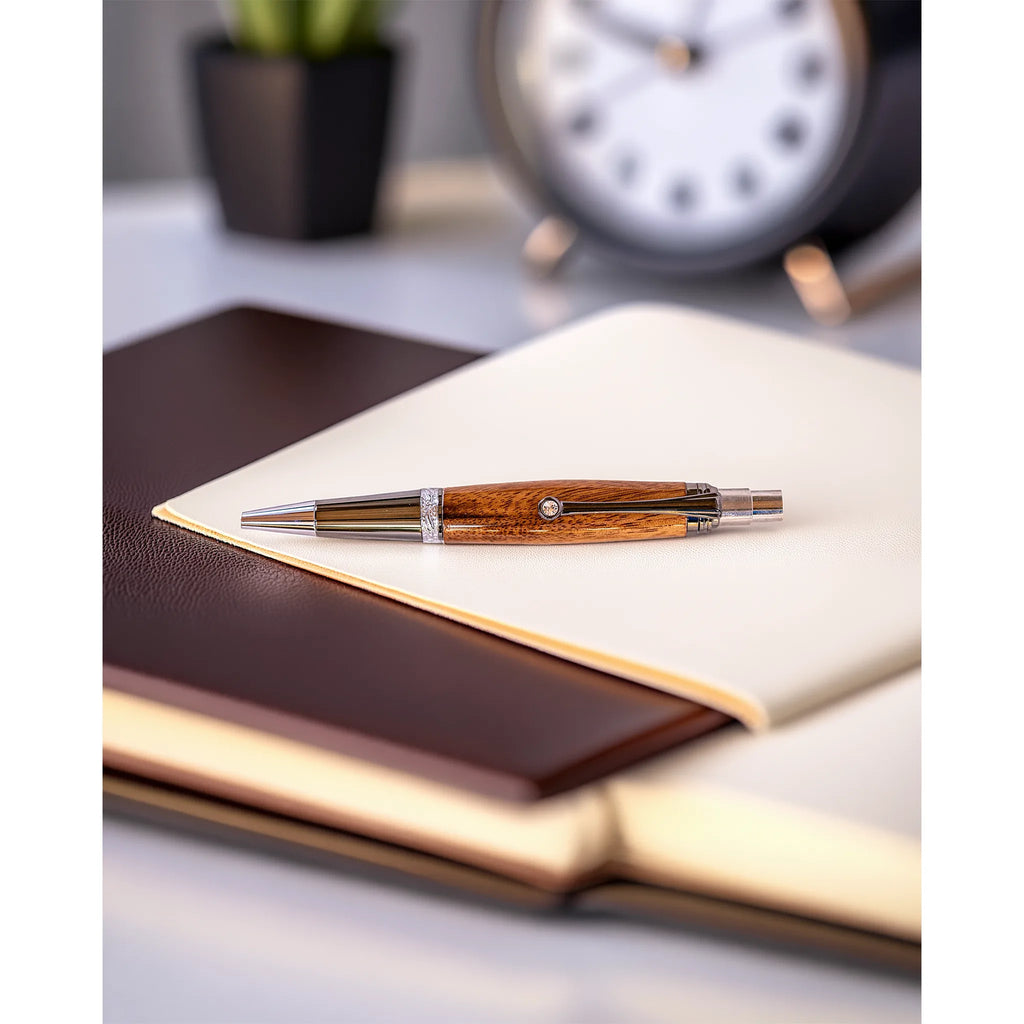 Handcrafted Bubinga Wood Click Ballpoint Pen with Gunmetal Hardware