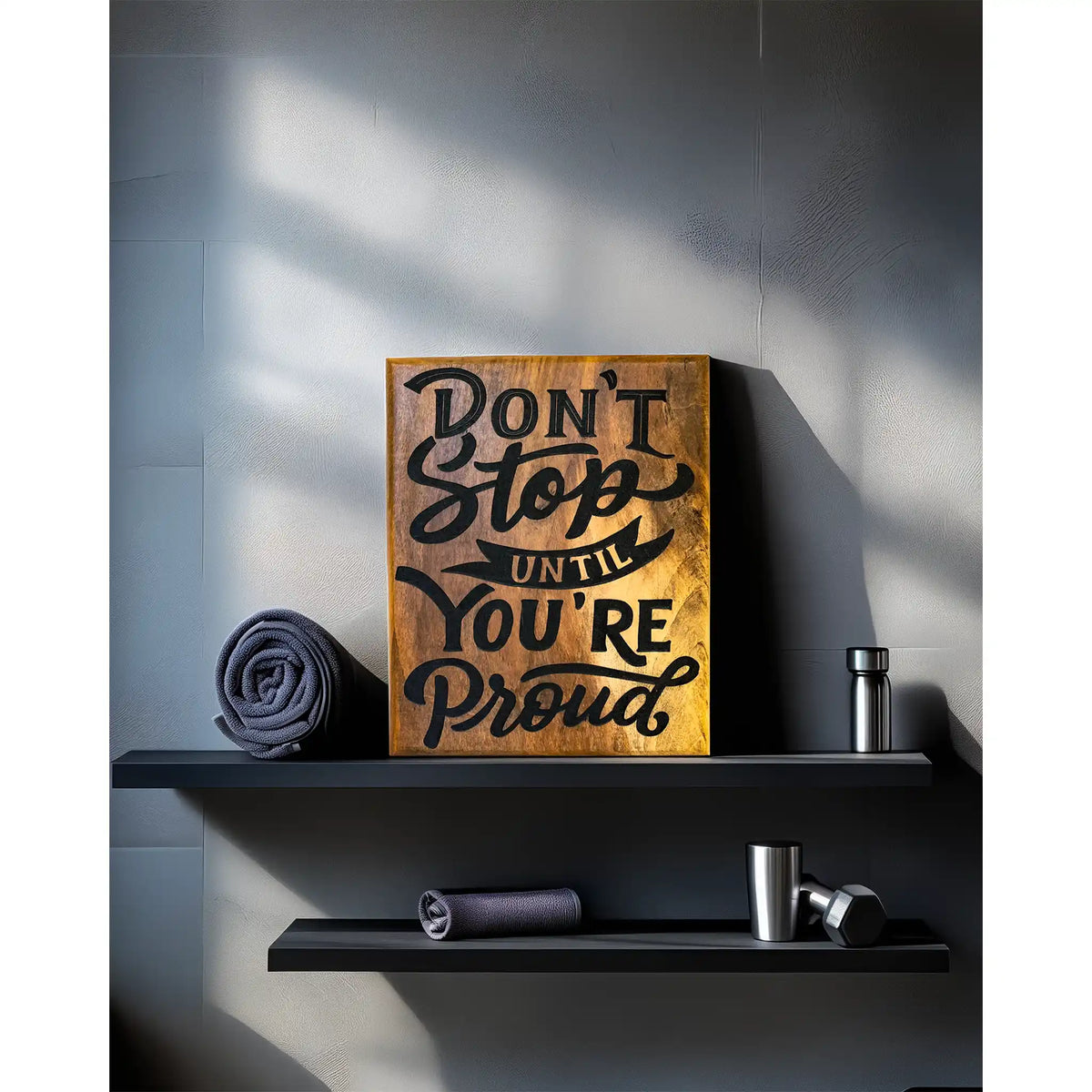 Don’t Stop Until You’re Proud Wooden Sign – Motivational Wall Décor