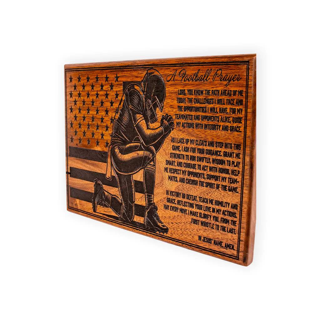 Football Prayer Engraved Wooden Plaque – Christian Athlete Gift