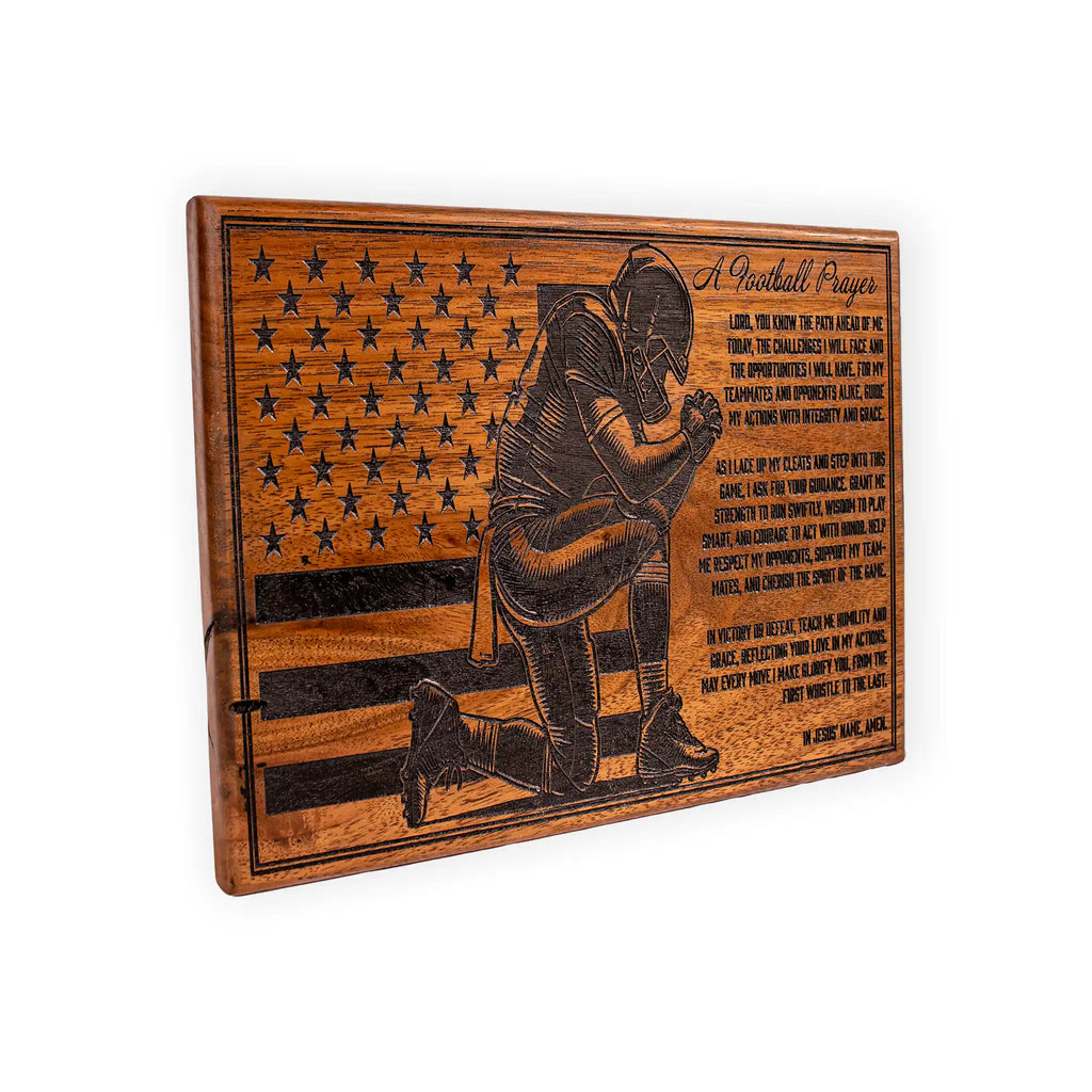 Football Prayer Engraved Wooden Plaque – Christian Athlete Gift