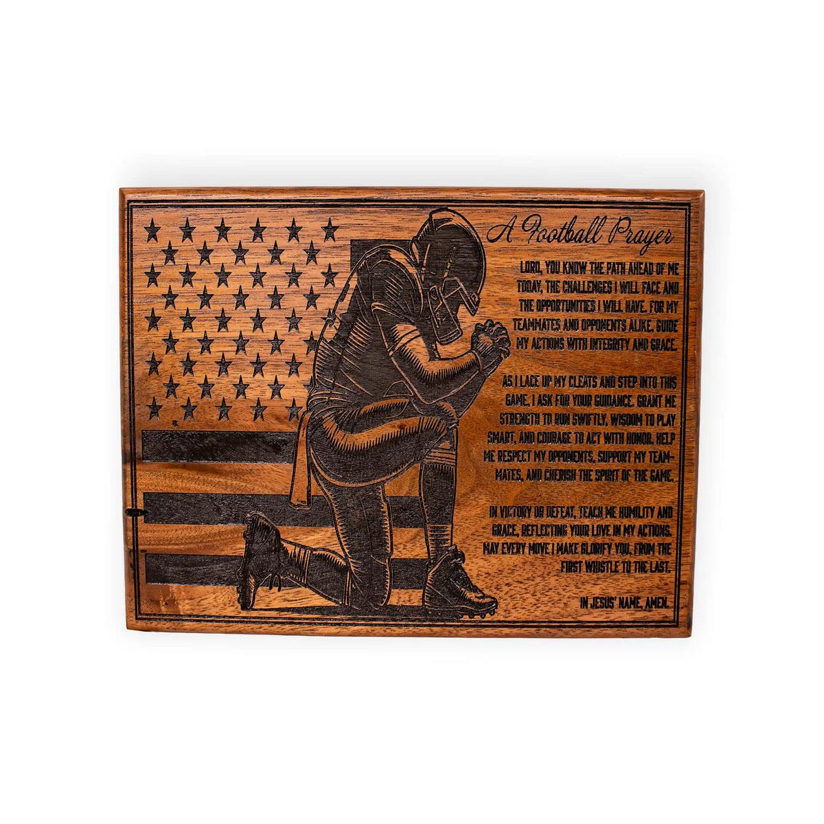 Football Prayer Engraved Wooden Plaque – Christian Athlete Gift
