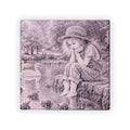 Girl by the River Engraved Ceramic Art Tile – 6-Inch Nature Scene
