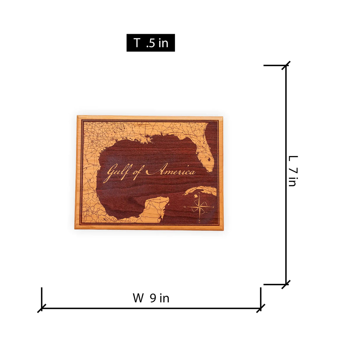 Handcrafted Gulf of America Map – Engraved Cherry Wood Wall Plaque