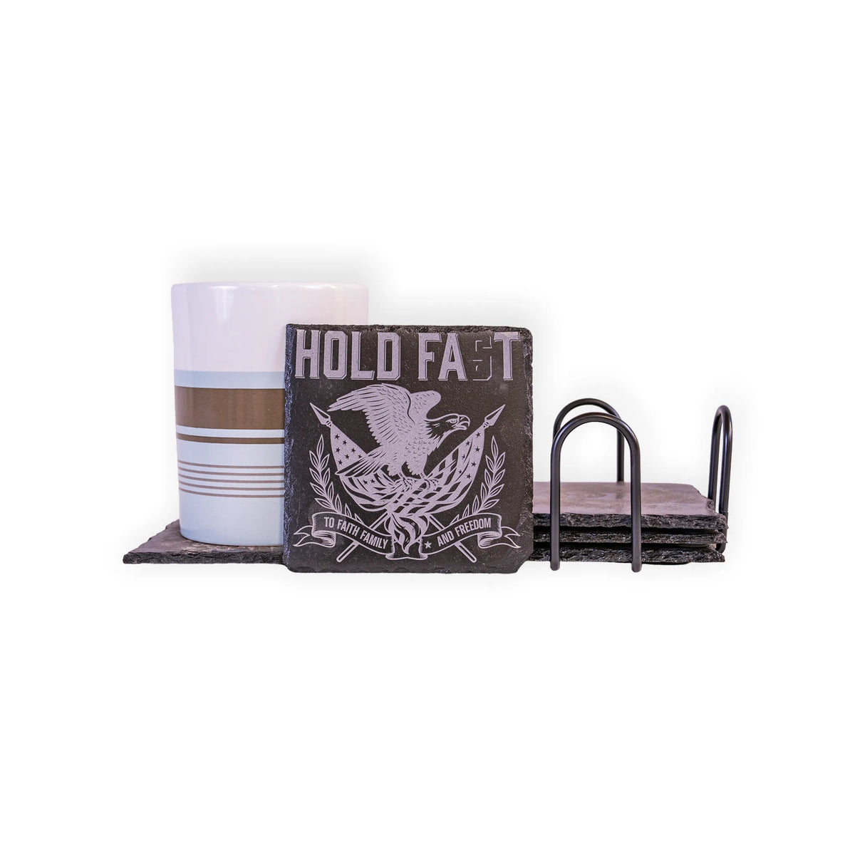 Hold Fast to Faith, Family and Freedom Engraved Slate Coaster – Patriotic Eagle Design