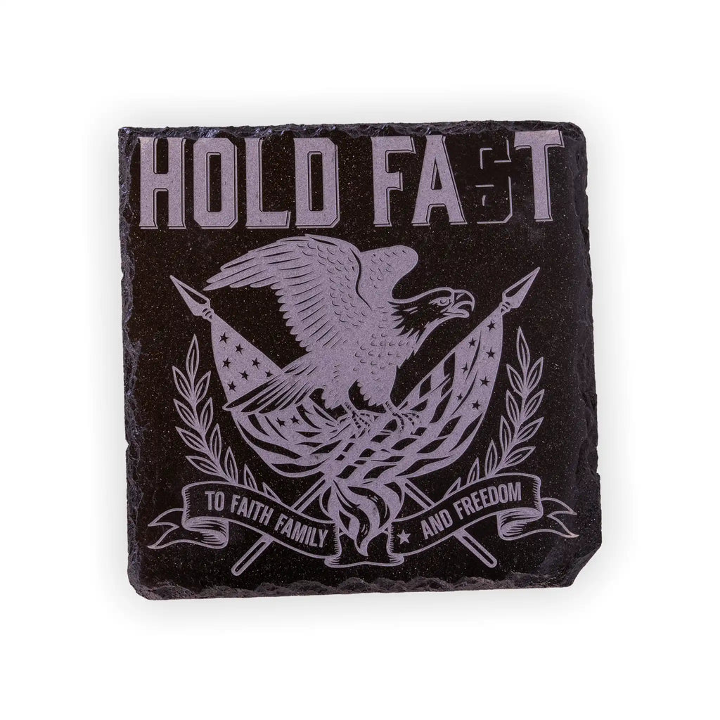Hold Fast to Faith, Family and Freedom Engraved Slate Coaster – Patriotic Eagle Design