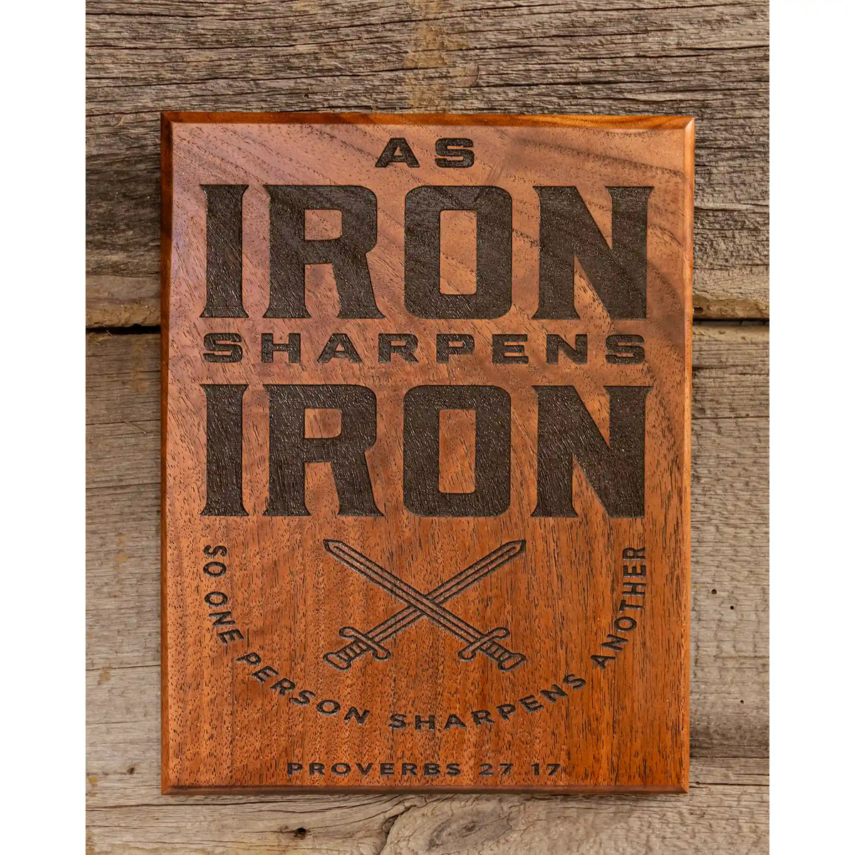 Iron Sharpens Iron Wooden Plaque – Proverbs 27:17 Christian Wall Art