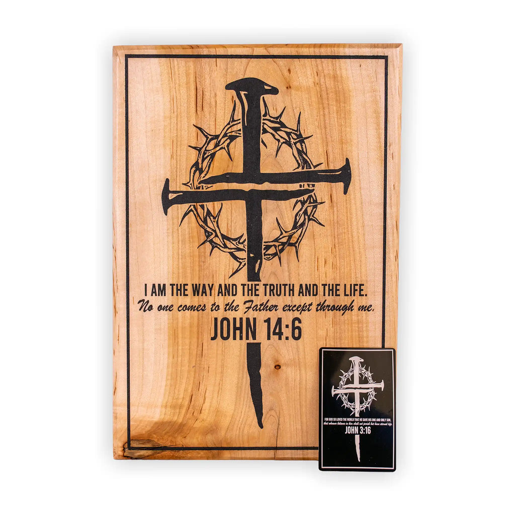 John 14:6 Christian Wall Art – Handcrafted Engraved Maple Cross Plaque