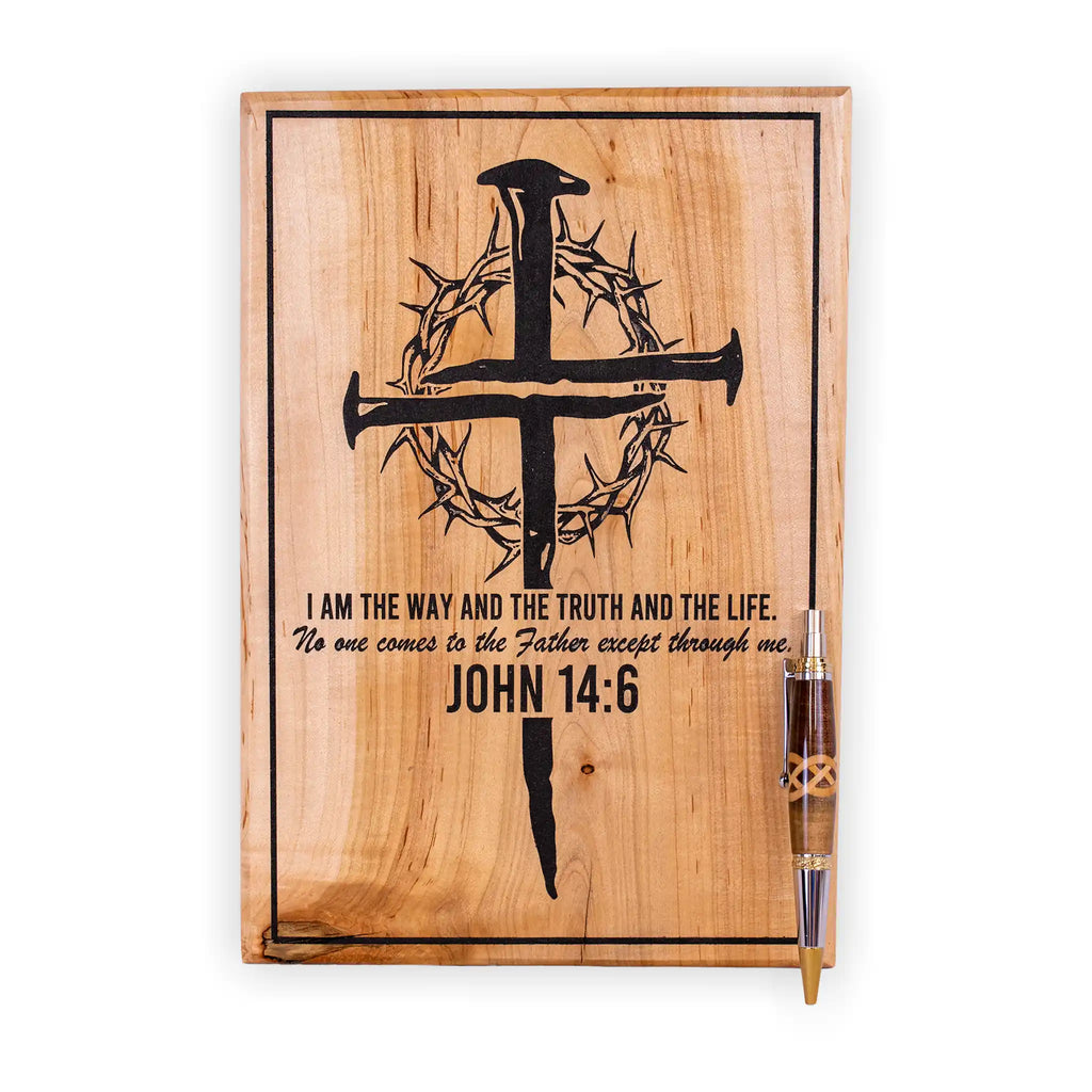 John 14:6 Christian Wall Art – Handcrafted Engraved Maple Cross Plaque