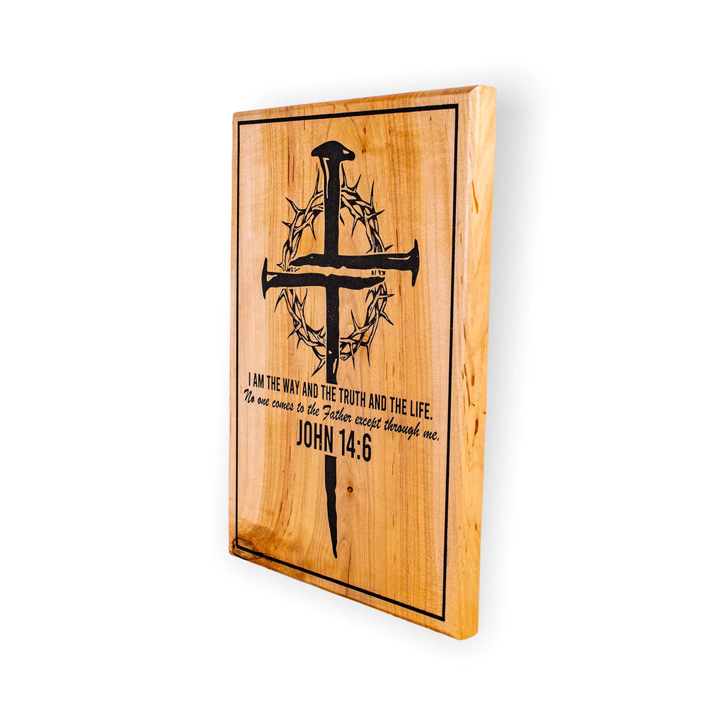 John 14:6 Christian Wall Art – Handcrafted Engraved Maple Cross Plaque