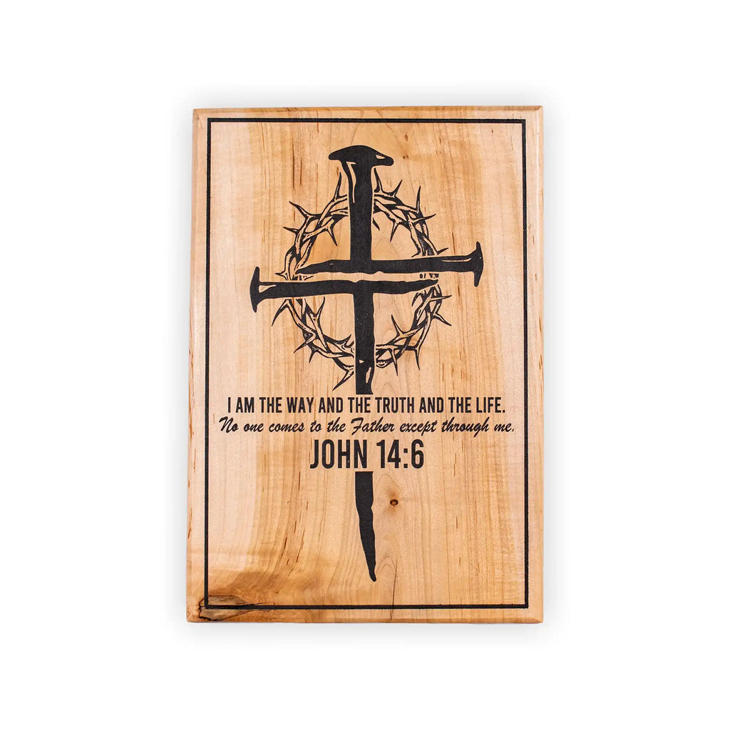 John 14:6 Christian Wall Art – Handcrafted Engraved Maple Cross Plaque