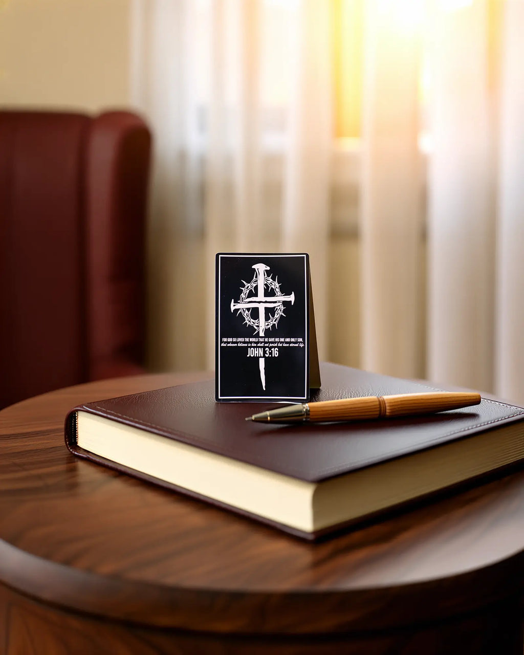 John 3:16 Christian Engraved Aluminum Wallet Card – Cross and Crown of Thorns