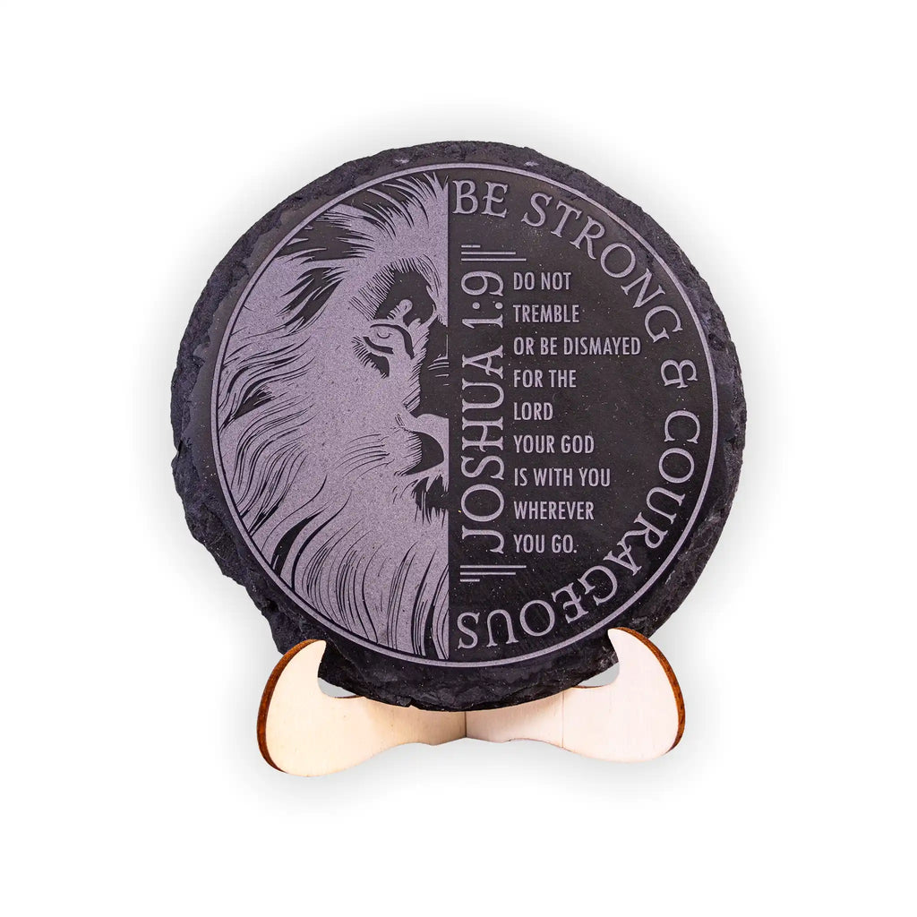 Joshua 1:9 Engraved Slate Coaster – Be Strong and Courageous Christian Gift