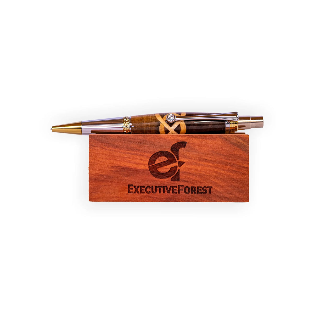 Majestic Handcrafted Walnut Celtic Knot Inlay Click Ballpoint Pen