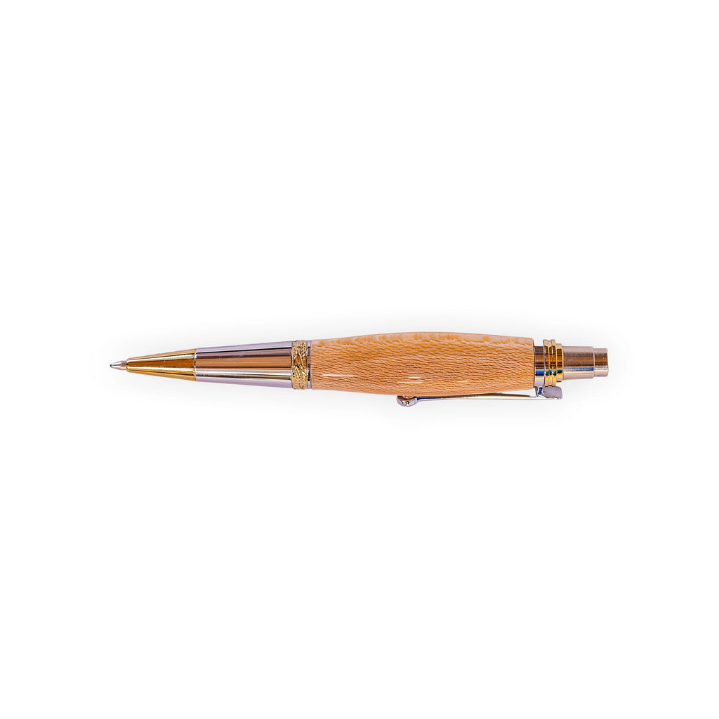 Handcrafted Figured Maple Click Ballpoint Pen with Gold-Tone Accents