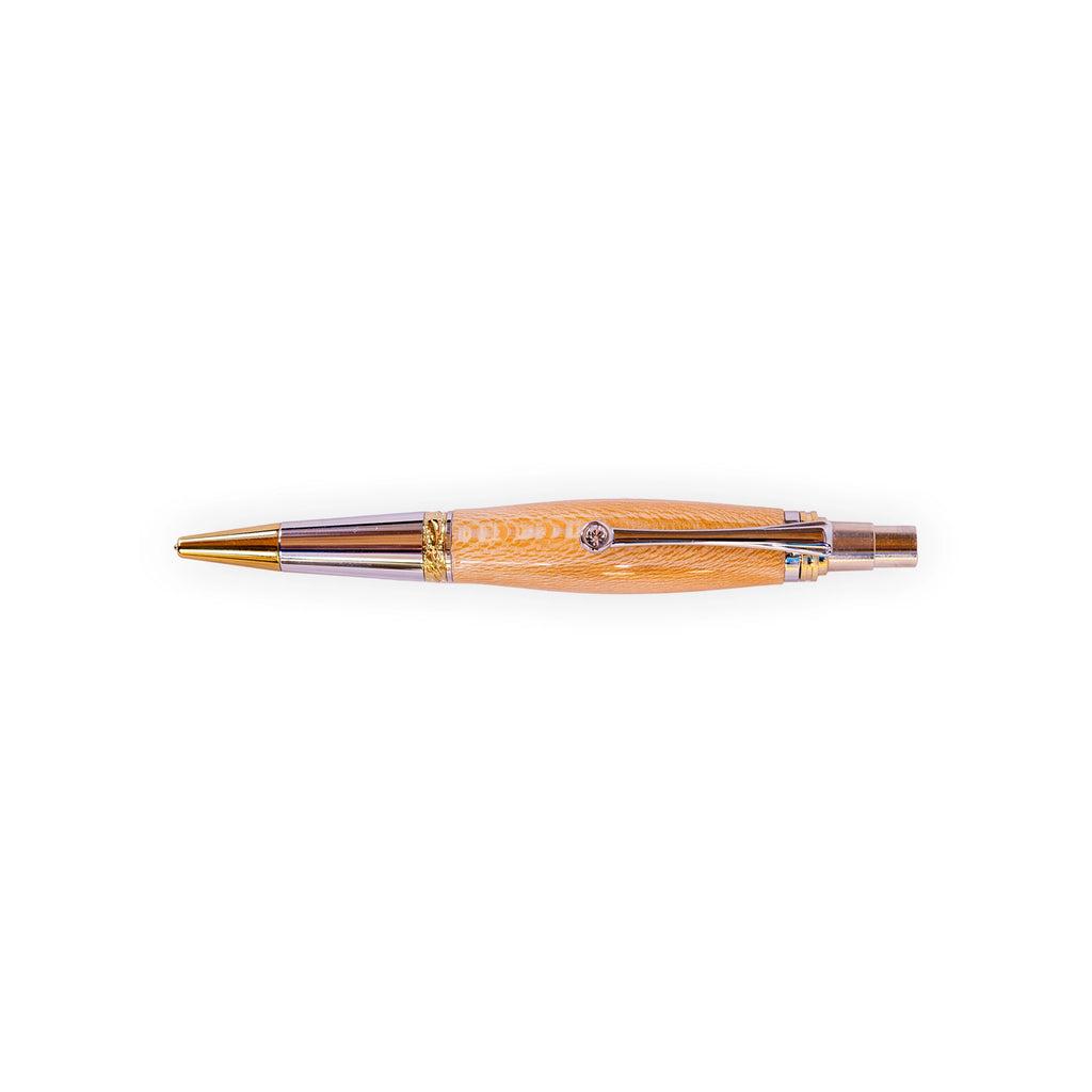 Handcrafted Figured Maple Click Ballpoint Pen with Gold-Tone Accents