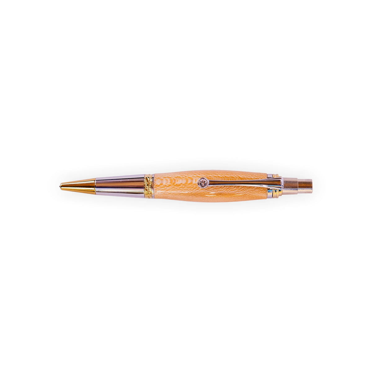 Handcrafted Figured Maple Click Ballpoint Pen with Gold-Tone Accents