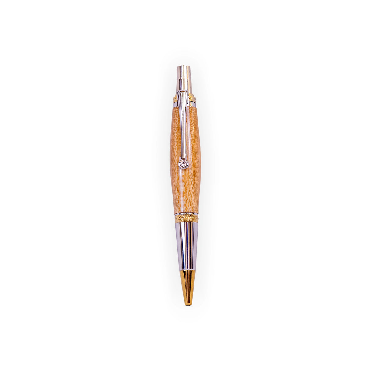 Handcrafted Figured Maple Click Ballpoint Pen with Gold-Tone Accents