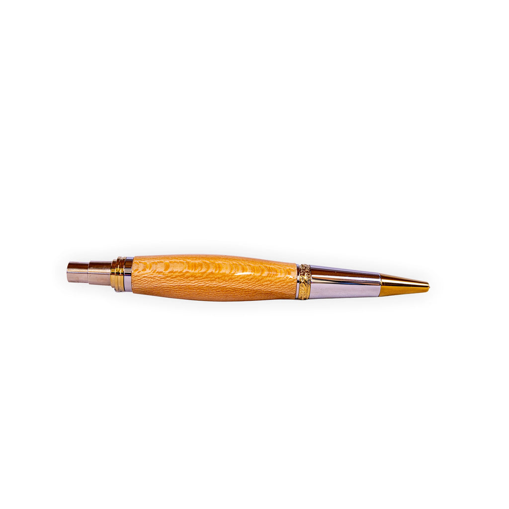 Handcrafted Figured Maple Click Ballpoint Pen with Gold-Tone Accents