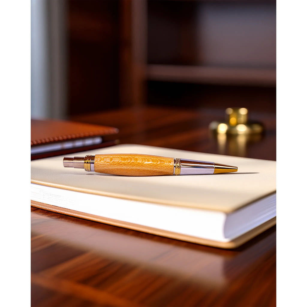 Handcrafted Figured Maple Click Ballpoint Pen with Gold-Tone Accents