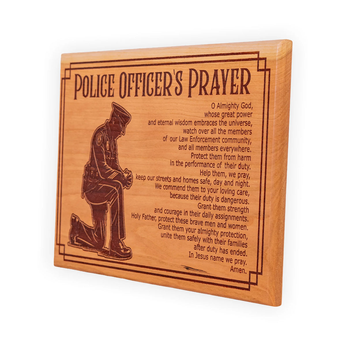 Police Officer’s Prayer Plaque – Handcrafted Engraved Cherry Wood Law Enforcement Wall Art