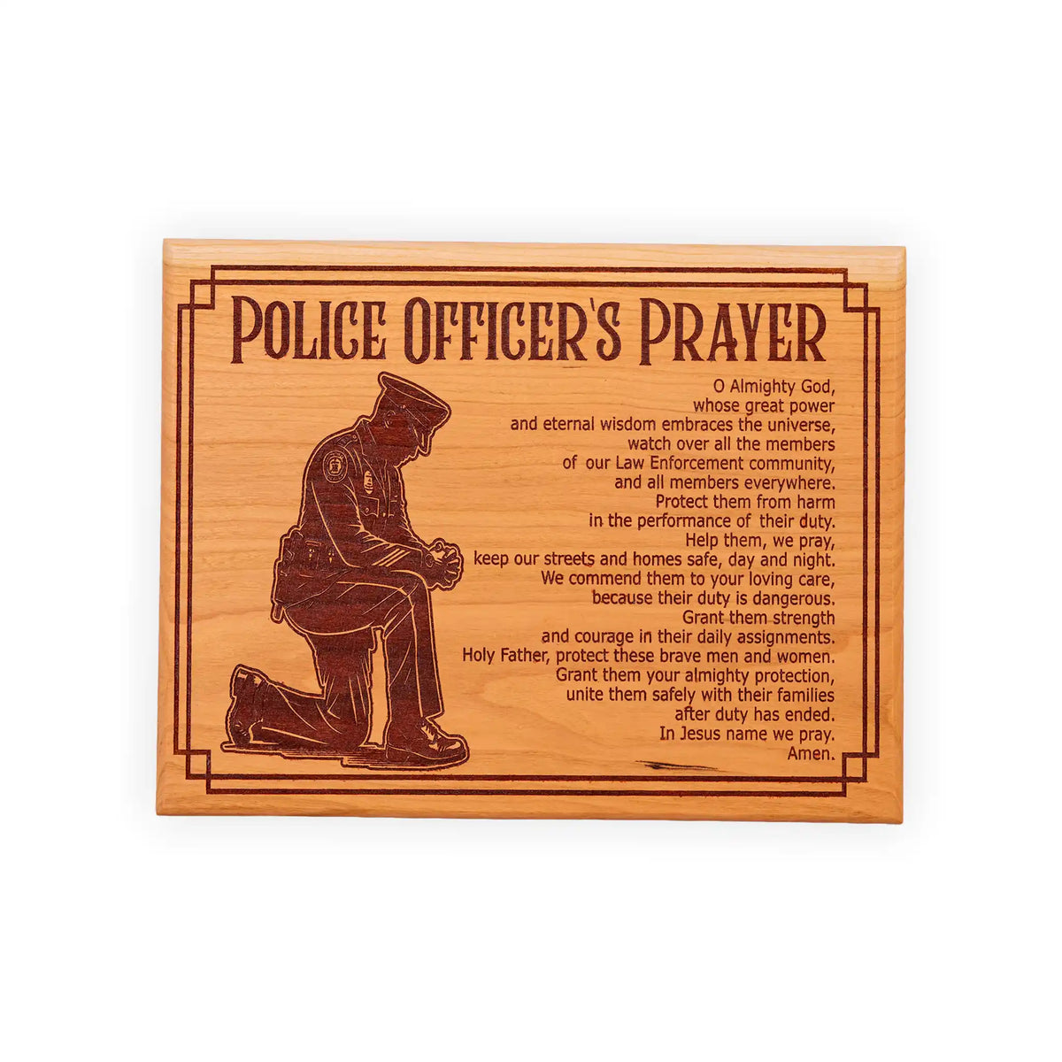 Police Officer’s Prayer Plaque – Handcrafted Engraved Cherry Wood Law Enforcement Wall Art