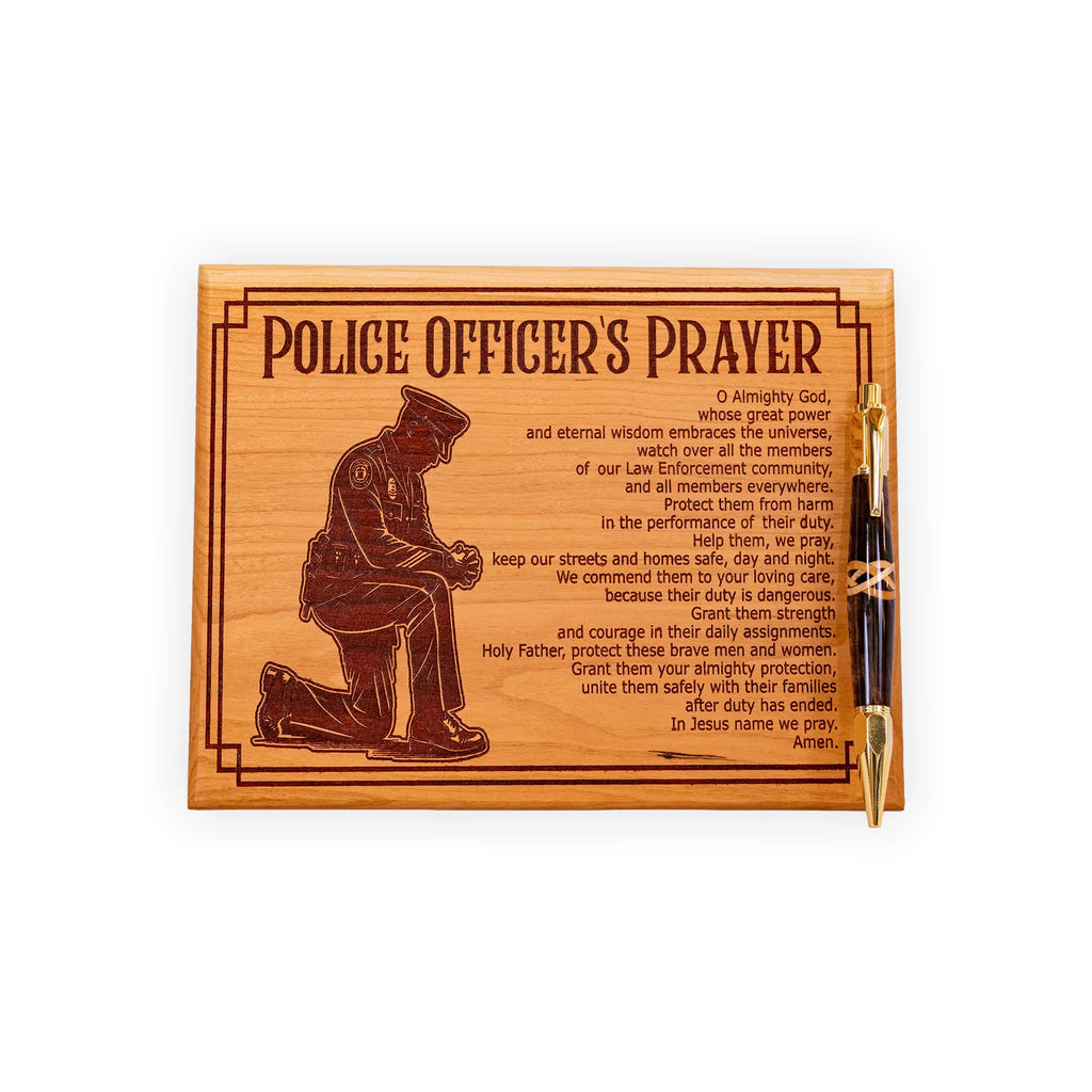 Police Officer’s Prayer Plaque – Handcrafted Engraved Cherry Wood Law Enforcement Wall Art