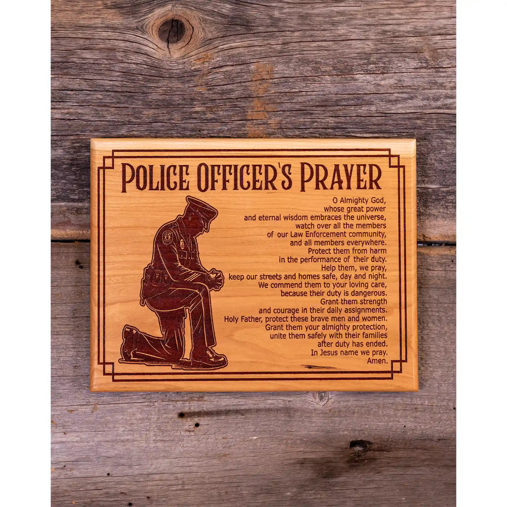 Police Officer’s Prayer Plaque – Handcrafted Engraved Cherry Wood Law Enforcement Wall Art