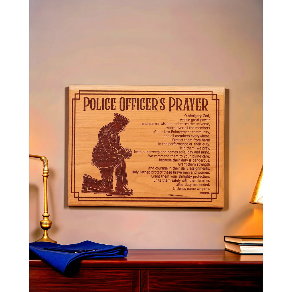 Police Officer’s Prayer Plaque – Handcrafted Engraved Cherry Wood Law Enforcement Wall Art