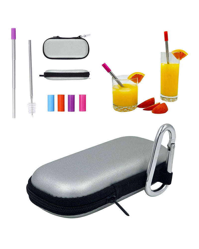 Reusable Telescopic Stainless Steel Straw Kit with Travel Case