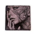 Tattooed Woman Portrait Engraved Slate Coaster – Ornamental Tattoo Art