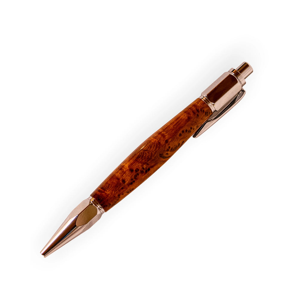 Handcrafted Bubinga Wood Click Ballpoint Pen with Chrome Hardware