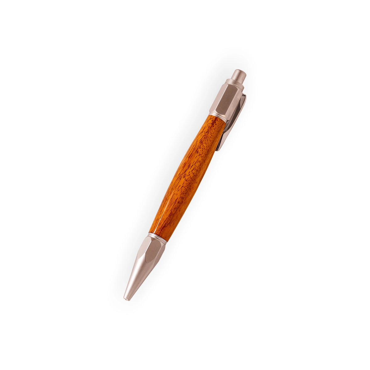 Handcrafted Light Wood Click Ballpoint Pen with Satin Silver Hardware