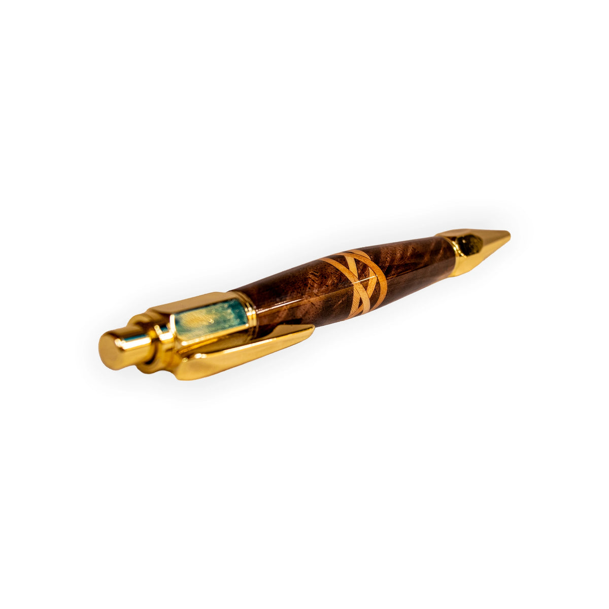Handcrafted Walnut Celtic Knot Inlay Click Ballpoint Pen