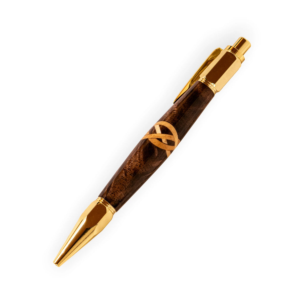 Handcrafted Walnut Celtic Knot Inlay Click Ballpoint Pen