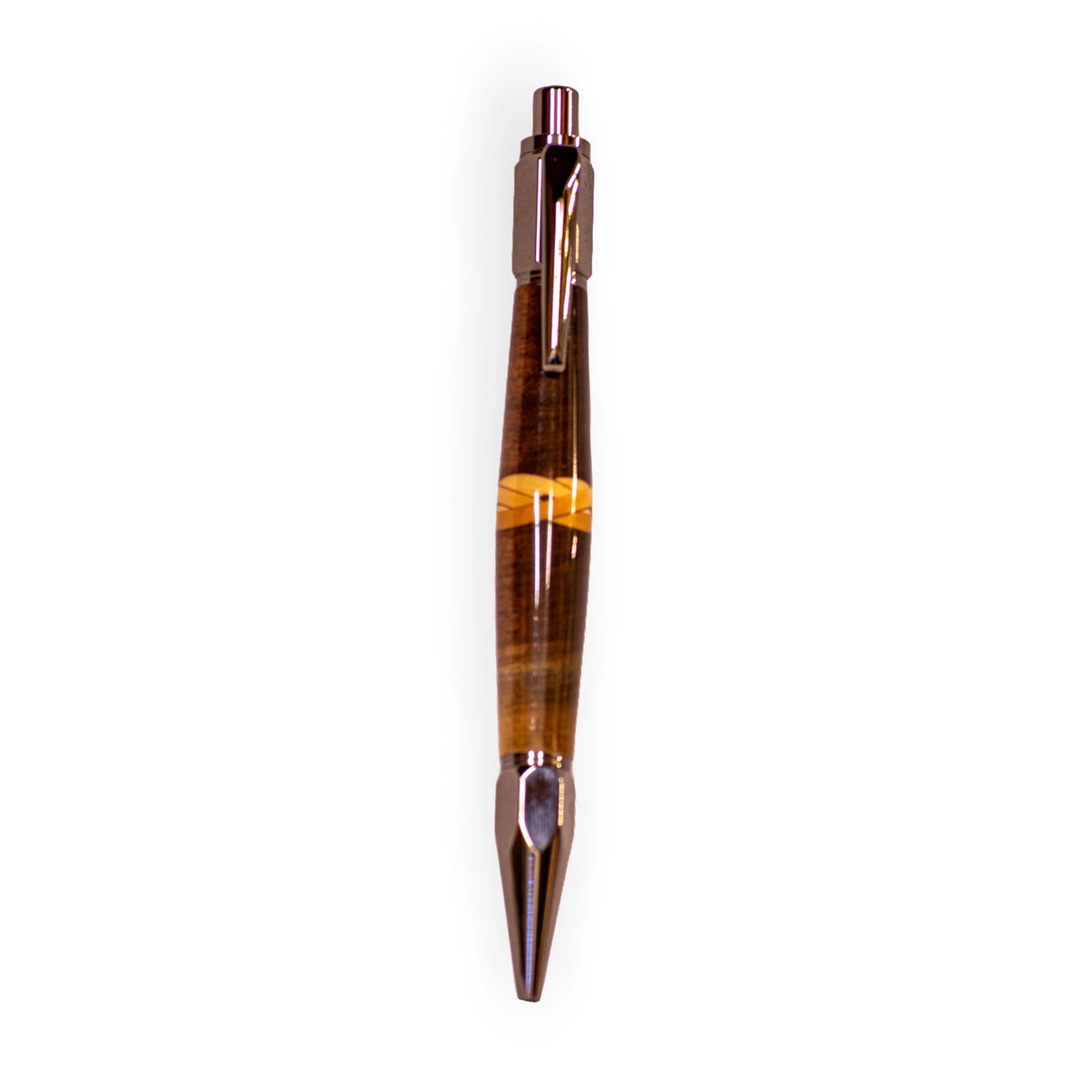 Handcrafted Walnut Celtic Knot Inlay Click Ballpoint Pen – Gunmetal