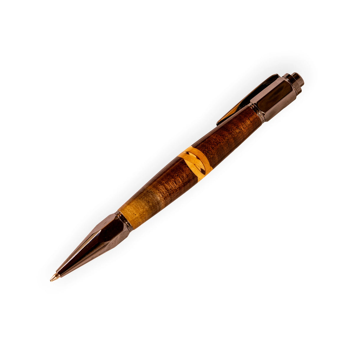 Handcrafted Walnut Celtic Knot Inlay Click Ballpoint Pen – Gunmetal