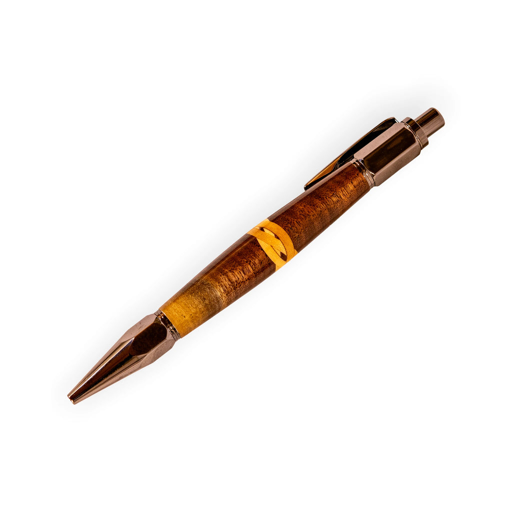 Handcrafted Walnut Celtic Knot Inlay Click Ballpoint Pen – Gunmetal