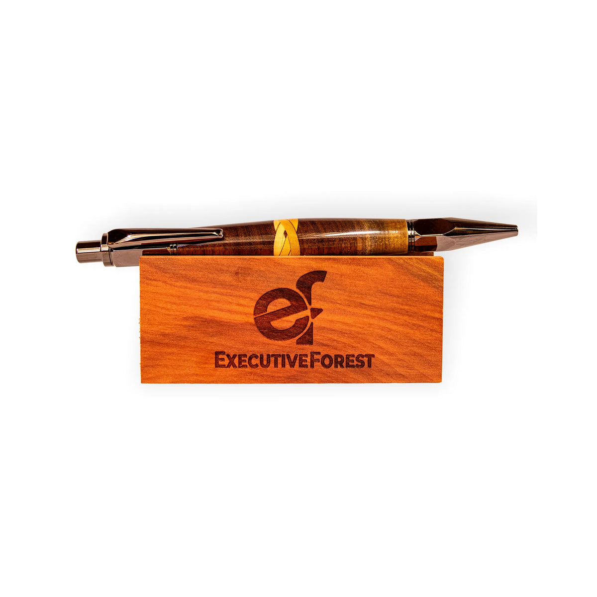 Handcrafted Walnut Celtic Knot Inlay Click Ballpoint Pen – Gunmetal