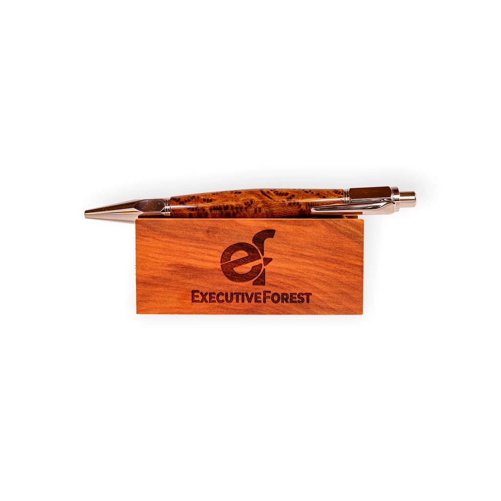 Handcrafted Bubinga Wood Click Ballpoint Pen with Chrome Hardware