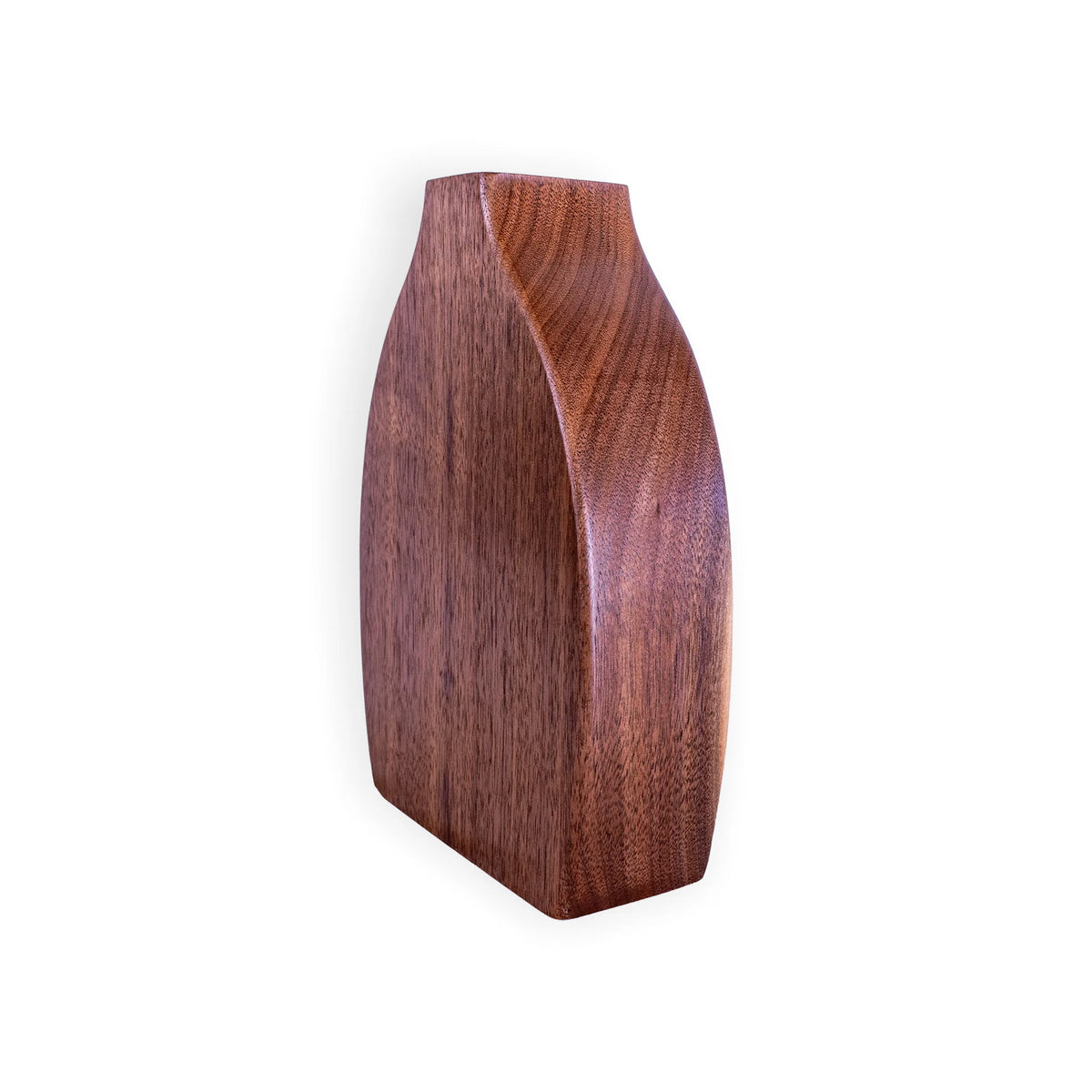 Solid Walnut Wood Vase with Glass Insert – Sculptural Flower Décor