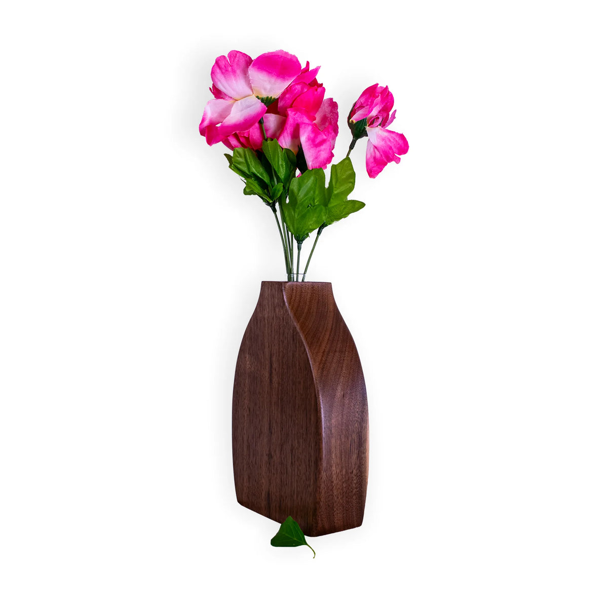 Solid Walnut Wood Vase with Glass Insert – Sculptural Flower Décor
