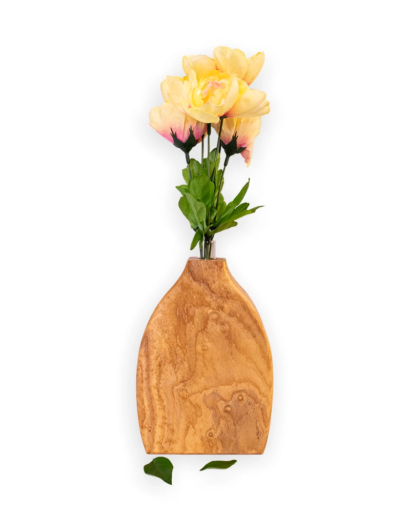 Organic Oval Wooden Bud Vase – Sculptural Natural Wood Décor